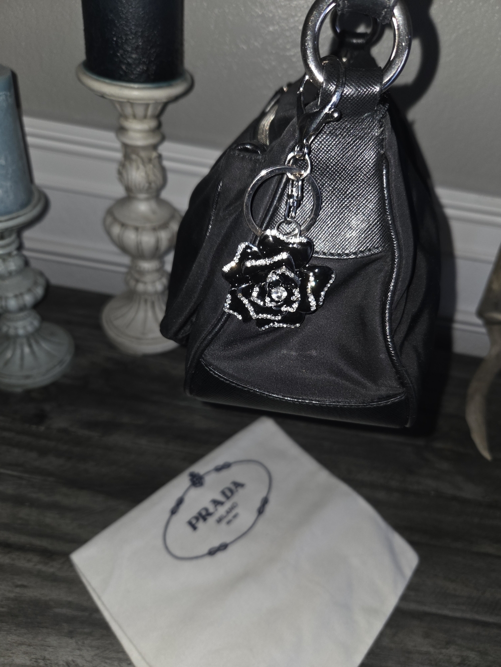 Prada Black Nylon Shoulder Bag with Chain-Link Strap - Picture 11 of 16